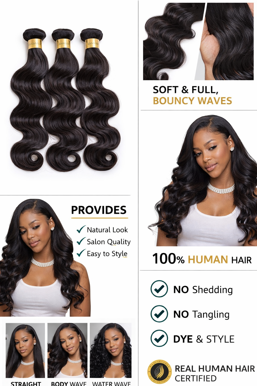 Éclat Velour Body Wave Hair Bundles – 100% Human Hair (3 Bundles)