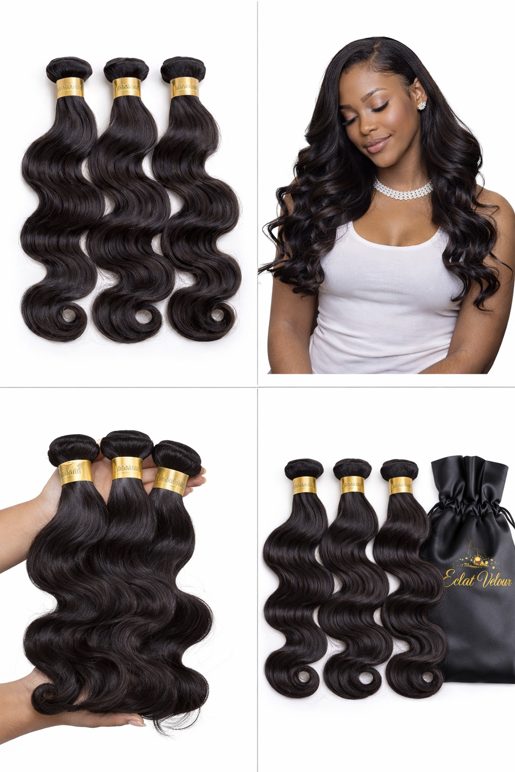 Éclat Velour Body Wave Hair Bundles – 100% Human Hair (3 Bundles)