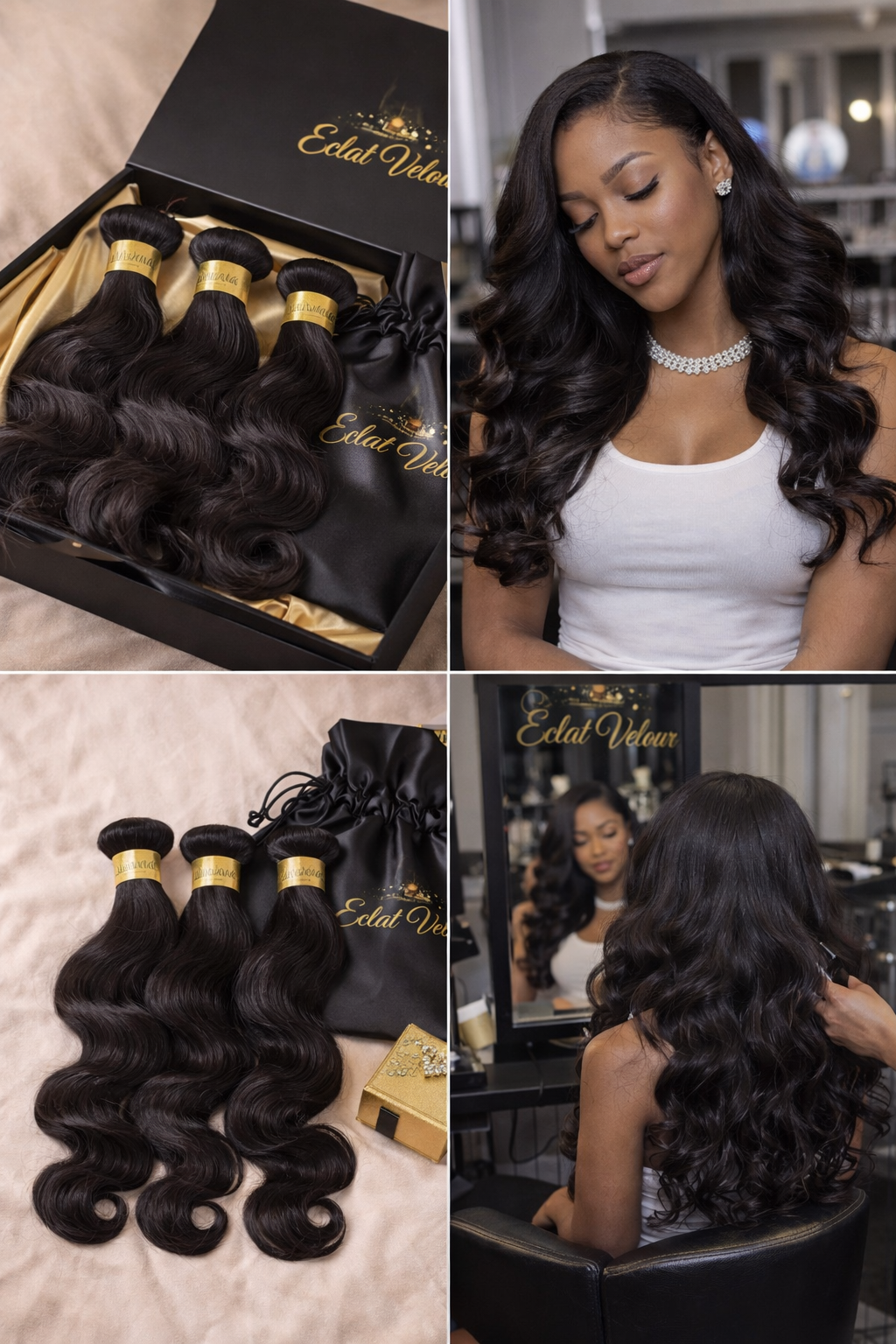 Éclat Velour Body Wave Hair Bundles – 100% Human Hair (3 Bundles)