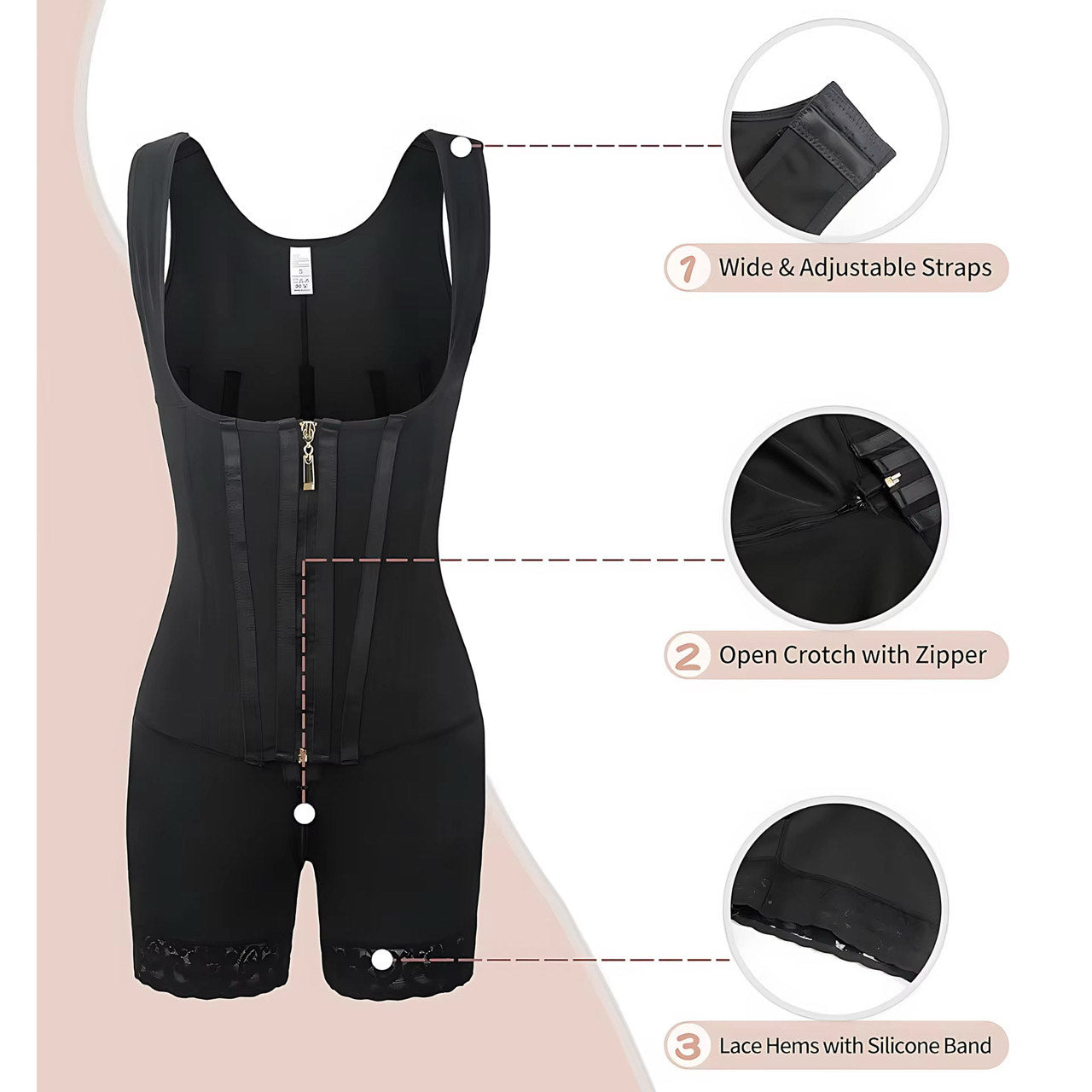 Full Body Shaper with Zipper – Waist Trainer & Tummy Control Bodysuit