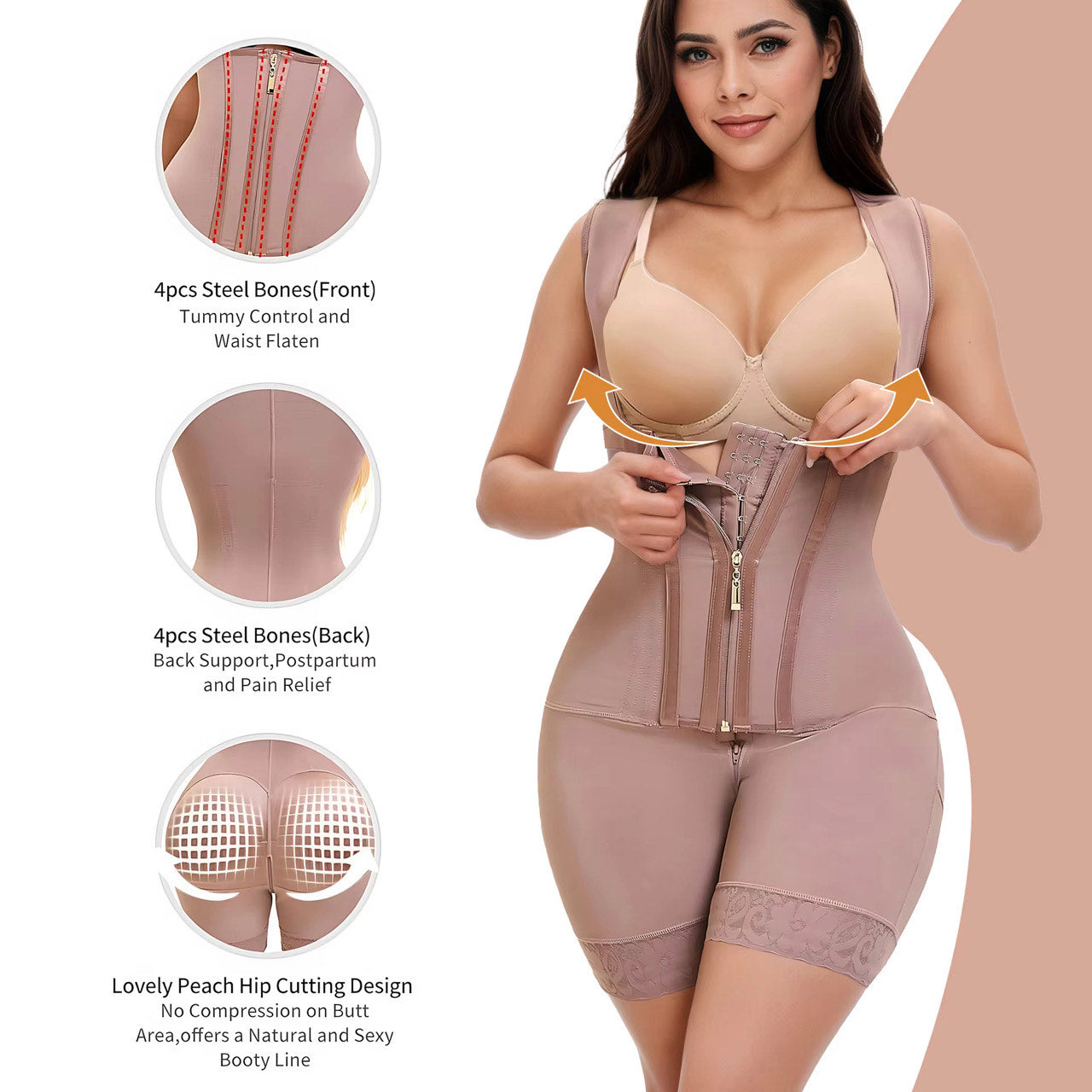 Full Body Shaper with Zipper – Waist Trainer & Tummy Control Bodysuit